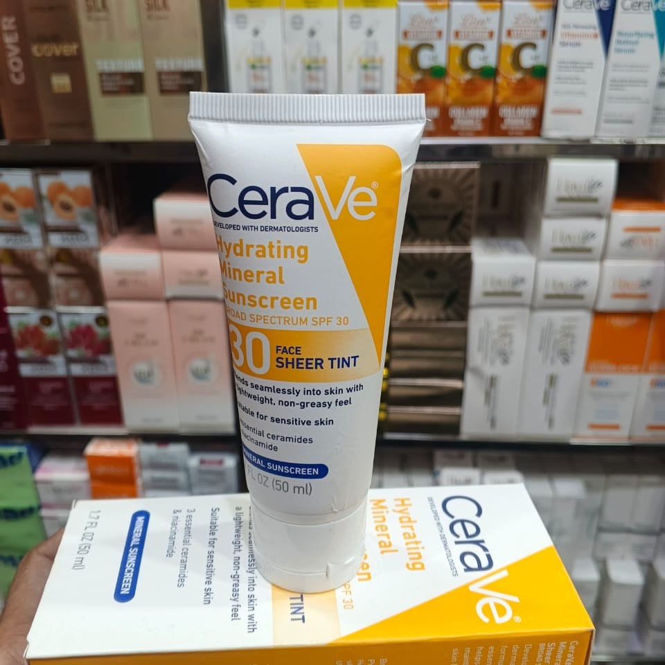 CeraVe Hydrating Mineral Sunscreen SPF 50 | Broad Spectrum UV Protection with Hyaluronic Acid & Ceramides – 50m