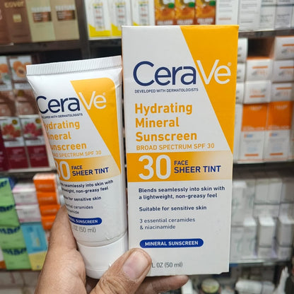 CeraVe Hydrating Mineral Sunscreen SPF 50 | Broad Spectrum UV Protection with Hyaluronic Acid & Ceramides – 50m