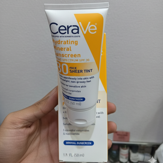 CeraVe Hydrating Mineral Sunscreen SPF 50 | Broad Spectrum UV Protection with Hyaluronic Acid & Ceramides – 50m