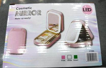 Portable Folding Makeup Mirror Jewellery Box – 3-Color LED Beauty Mirror